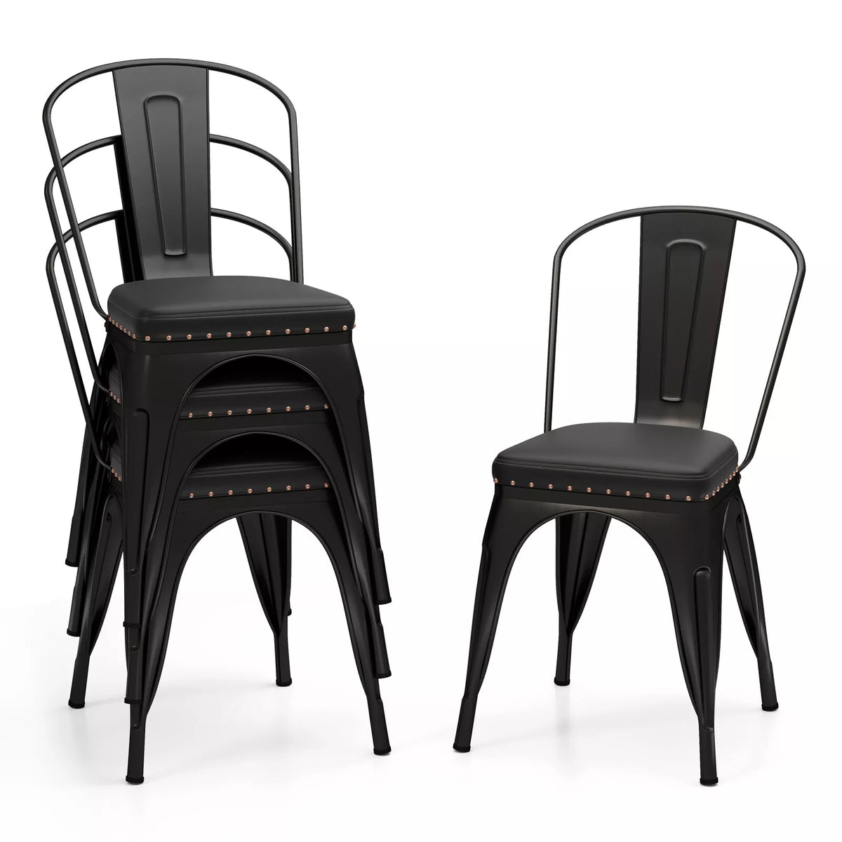 Metal Dining Chair Set of 4 Stackable Kitchen Chairs Cafe Restaurant Chairs