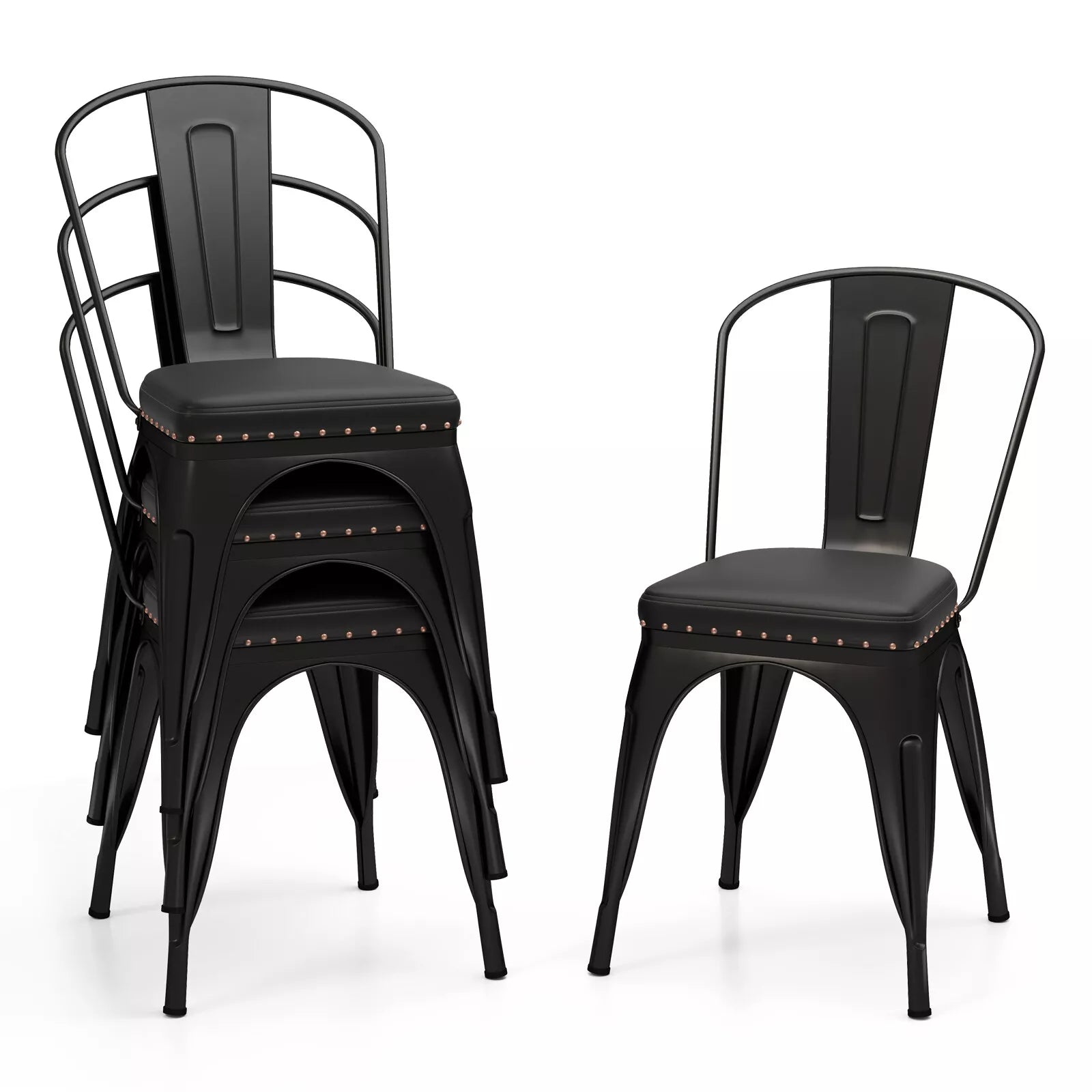 Metal Dining Chair Set of 4 Stackable Kitchen Chairs Cafe Restaurant Chairs