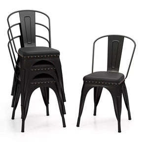 Metal Dining Chair Set of 4 Stackable Kitchen Chairs Cafe Restaurant Chairs