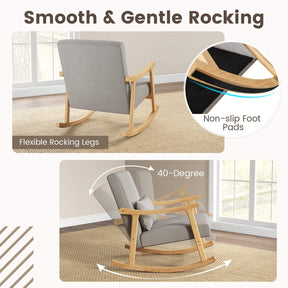 Upholstered Rocking Chair Accent Chair w/ Lumber Pillow Padded Seat Living Room