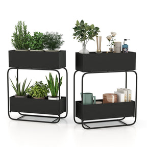 2-Tier Metal Elevated Garden Bed Raised Planter Box Flowers Plant Stand