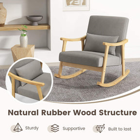 Upholstered Rocking Chair Accent Chair w/ Lumber Pillow Padded Seat Living Room