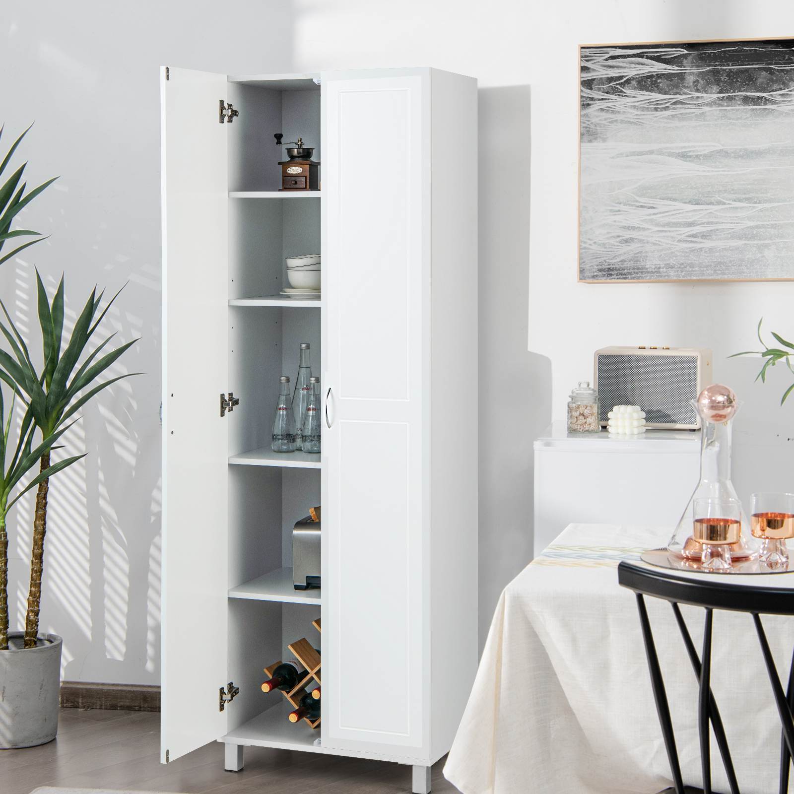 187 CM Double Door Tall Storage Cabinet Modern Utility Pantry Organizer White