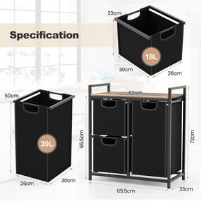 Laundry Hamper Basket Organizer w/ 3 Pull-out Removable Bags Countertop Bathroom
