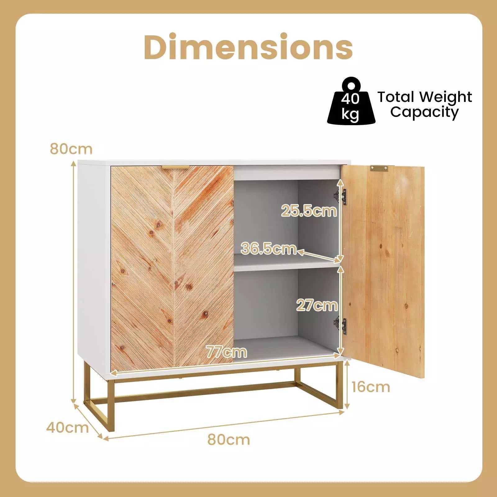 Sideboard Buffet Cabinet 2-Door Accent Storage Cabinet w/ Shelf & Metal Legs