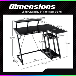 L Shaped Gaming Desk with Outlets & USB Ports Monitor Shelf Headphone Hook
