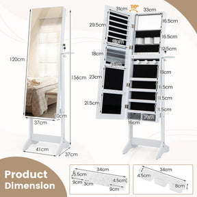 Freestanding Jewelry Cabinet Armoire Lockable Jewelry Organizer w/ LED Lights
