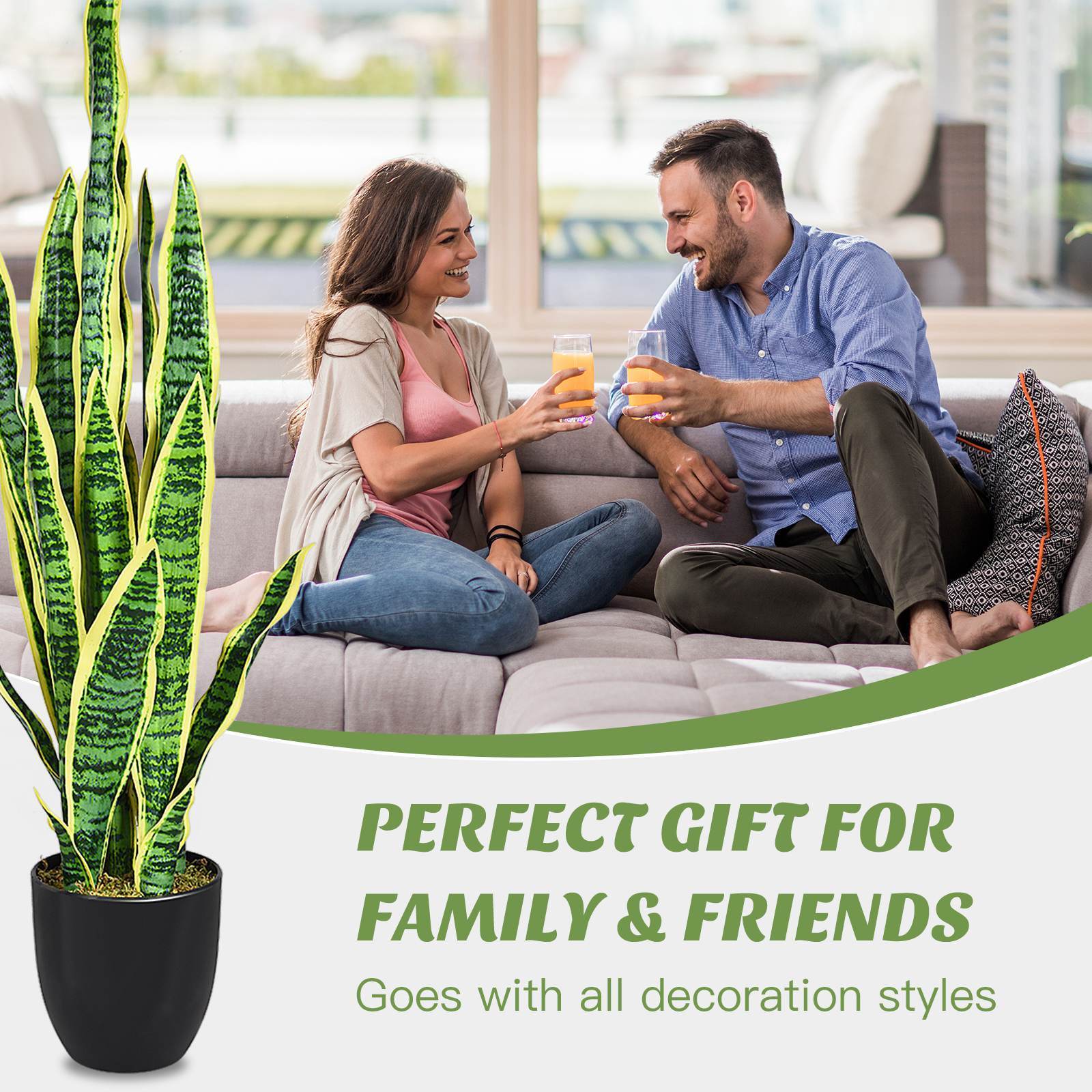 90CM Artificial Snake Plant Fake Sansevieria Faux Agave Plant w/ Pot 20 Leaves