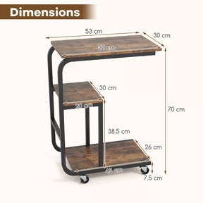 C-Shaped End Table Industrial Sofa Side Table Couch Table w/ Open Shelves