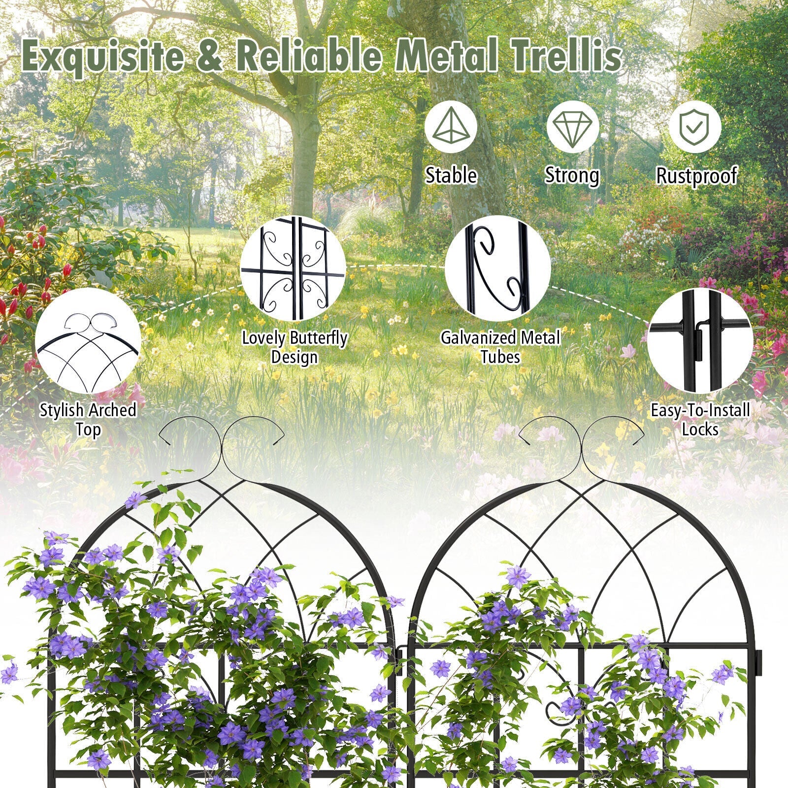 2PCS Metal Garden Trellis Fence for Climbing Plants Rustproof Decorative Screen