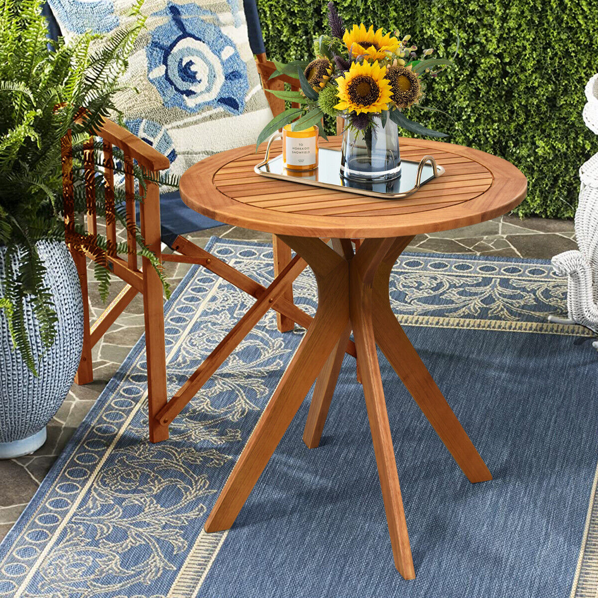 70 cm Outdoor Round Table Solid Wood Coffee Side Bistro Table for Garden Patio