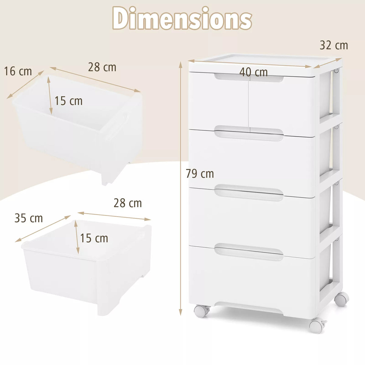 Giantex Rolling Storage Cabinet Vertical Storage Unit with Drawers Plastic Crafts