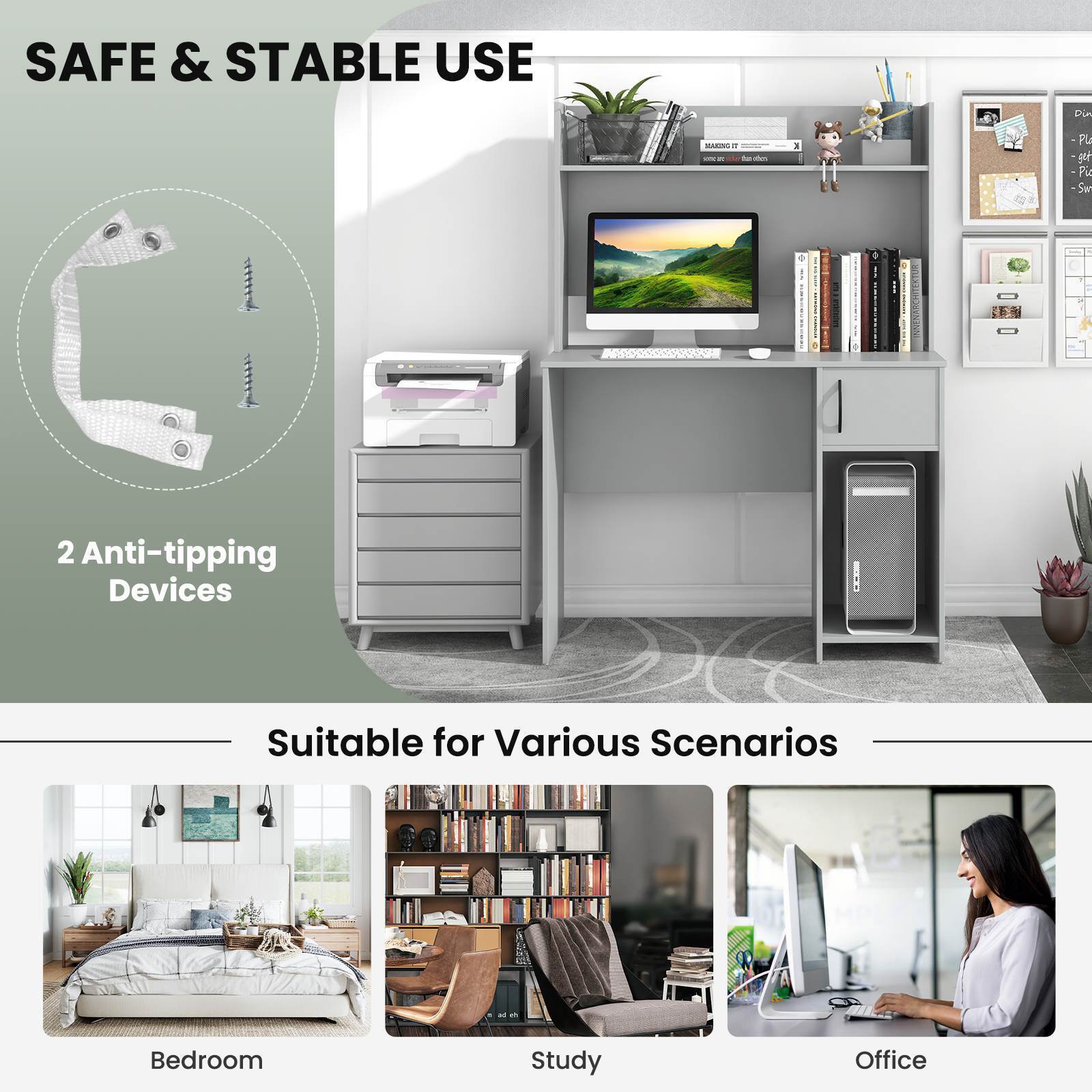 Giantex Computer Desk with Hutch, Home Office Desk w/Raised Display Shelf & 2 Open Shelves