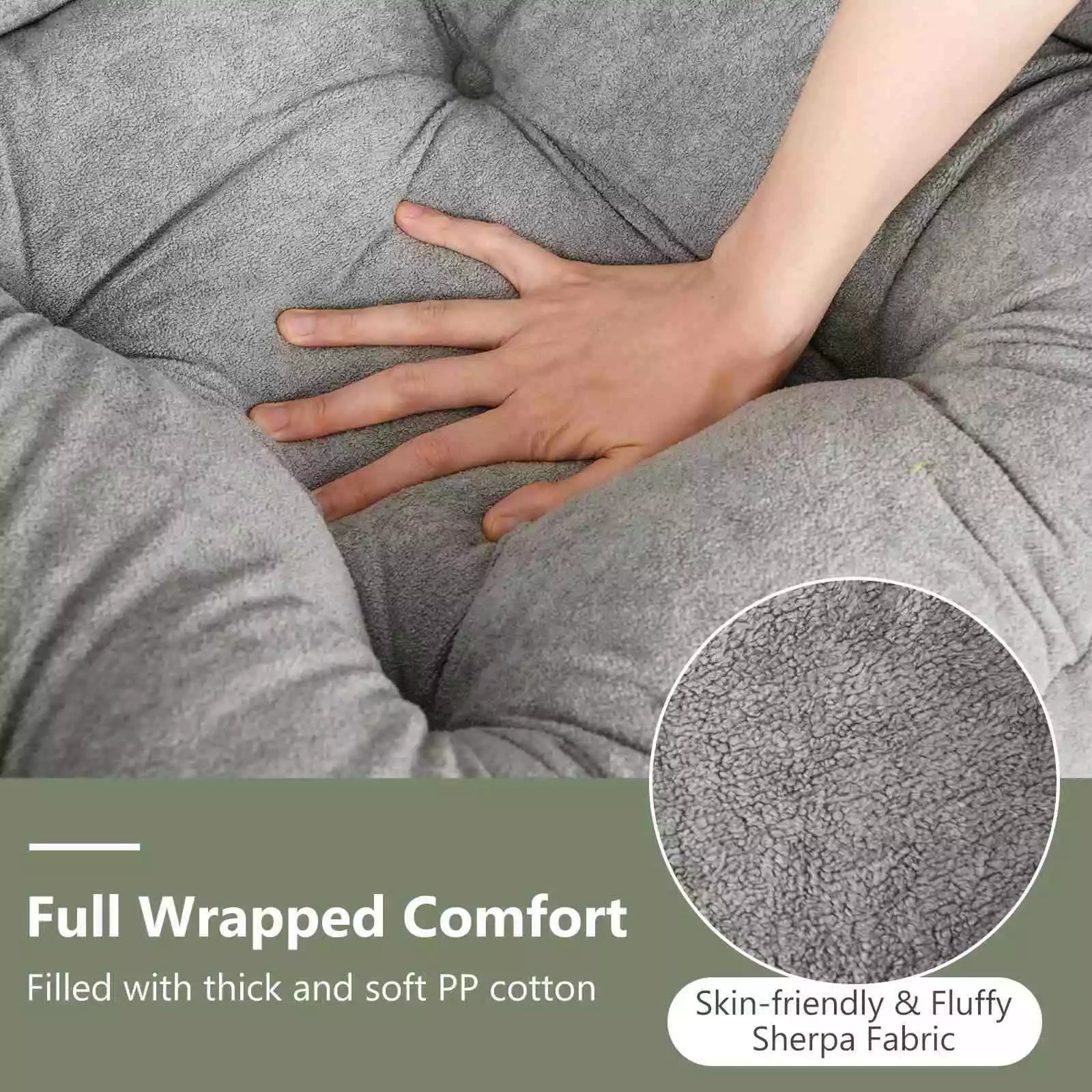 Lazy Chair w/ Ottoman Sherpa Lounge Accent Chair w/ Folding Footrest for Bedroom