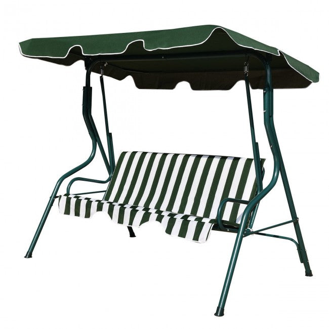 3 Seat Outdoor Patio Swing Chair Canopy Swing with Cushion and Steel Frame