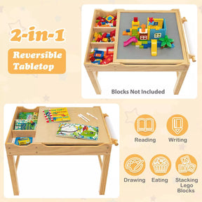 2-in-1 Kids Activity Table Wooden Play Desk w/Reversible Tabletop & Paper Roll