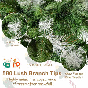 190CM Pre-Lit Christmas Tree Flocked Xmas Decor w/ Pine Needles & 280 LED Lights