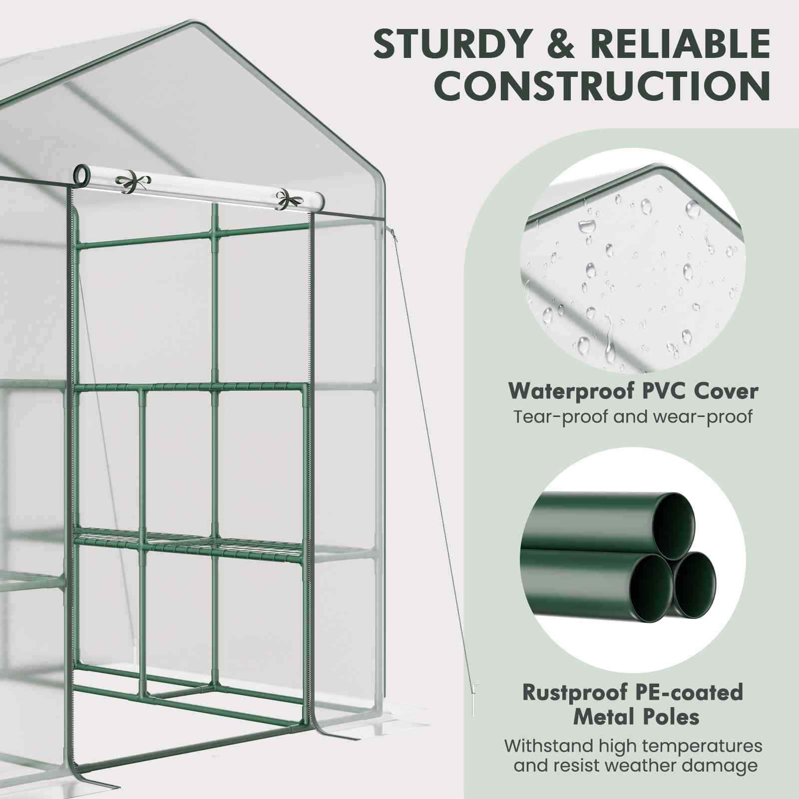 139 x 144 x 195 cm Outdoor Indoor Portable Greenhouse w/4 Tiers 8 Shelves, Yard