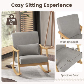 Upholstered Rocking Chair Accent Chair w/ Lumber Pillow Padded Seat Living Room
