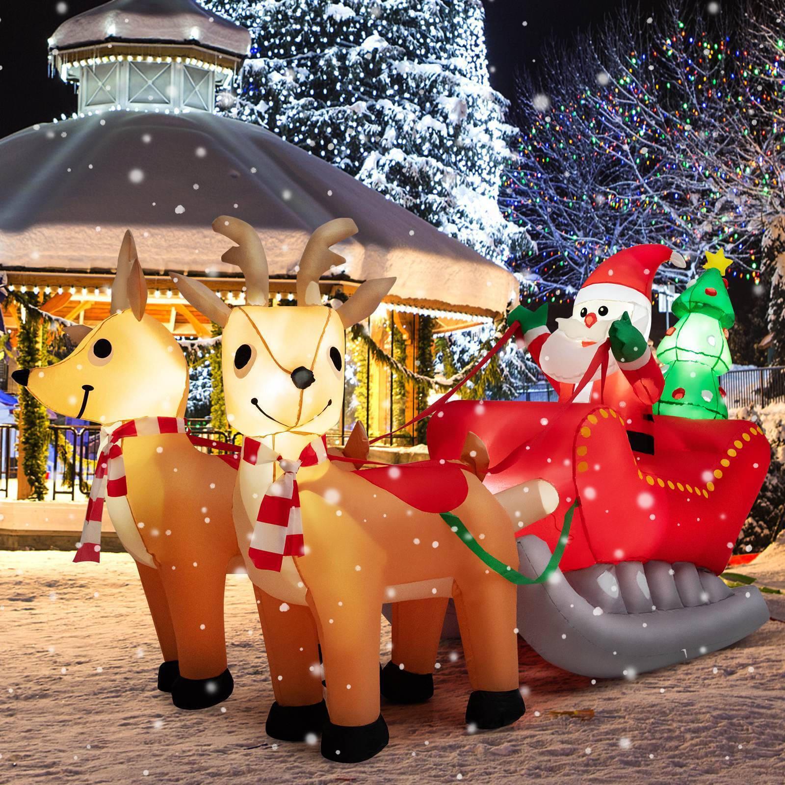 Christmas Inflatable Santa Claus Sleigh &Reindeer w/LED & Christmas Tree Outdoor