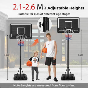 2.1-2.6m Adjustable Portable Outdoor Basketball Hoop,Kids Basketball Goal System