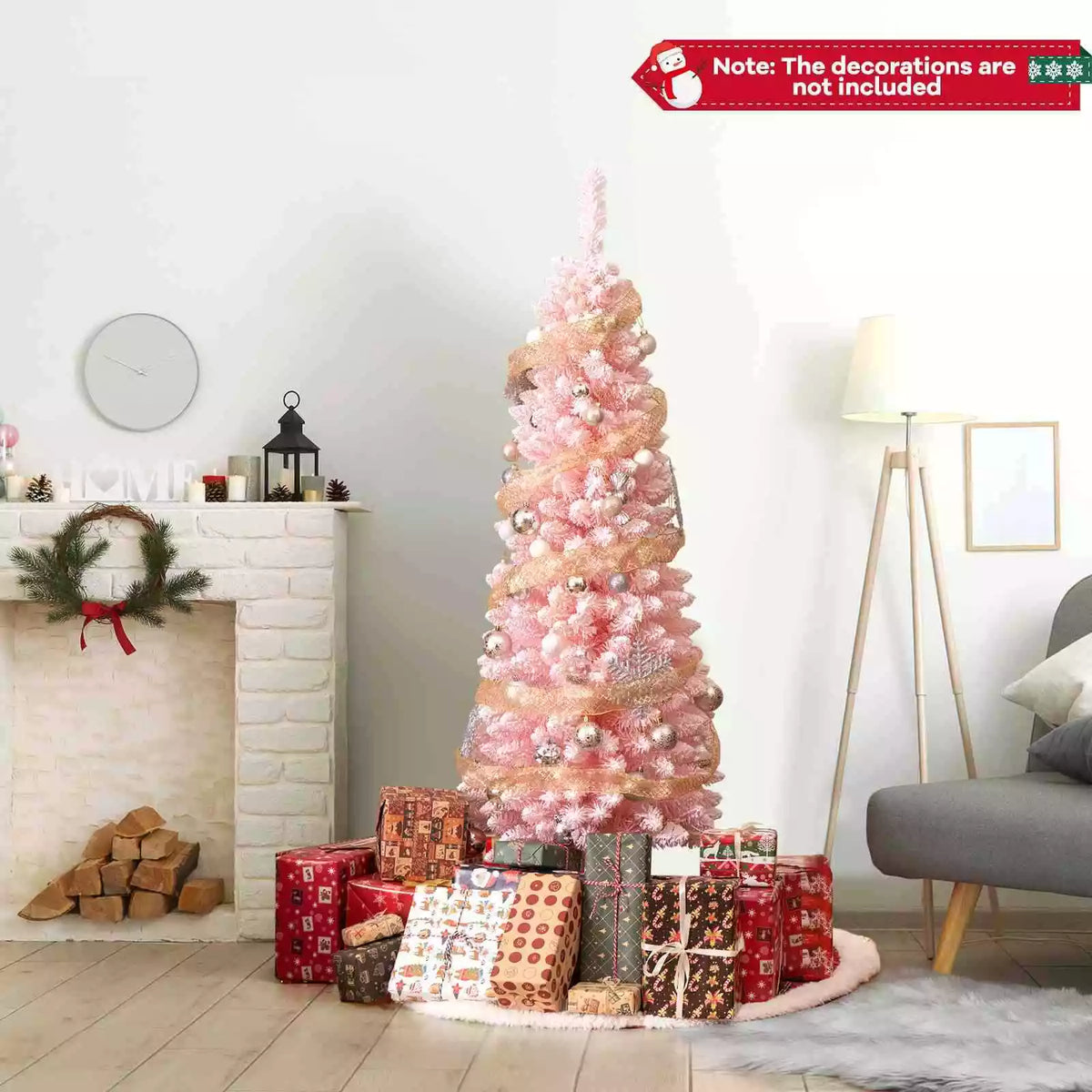 Christmas Slim Pencil Tree Unlit Corner Xmas Decoration for Seasonal Home