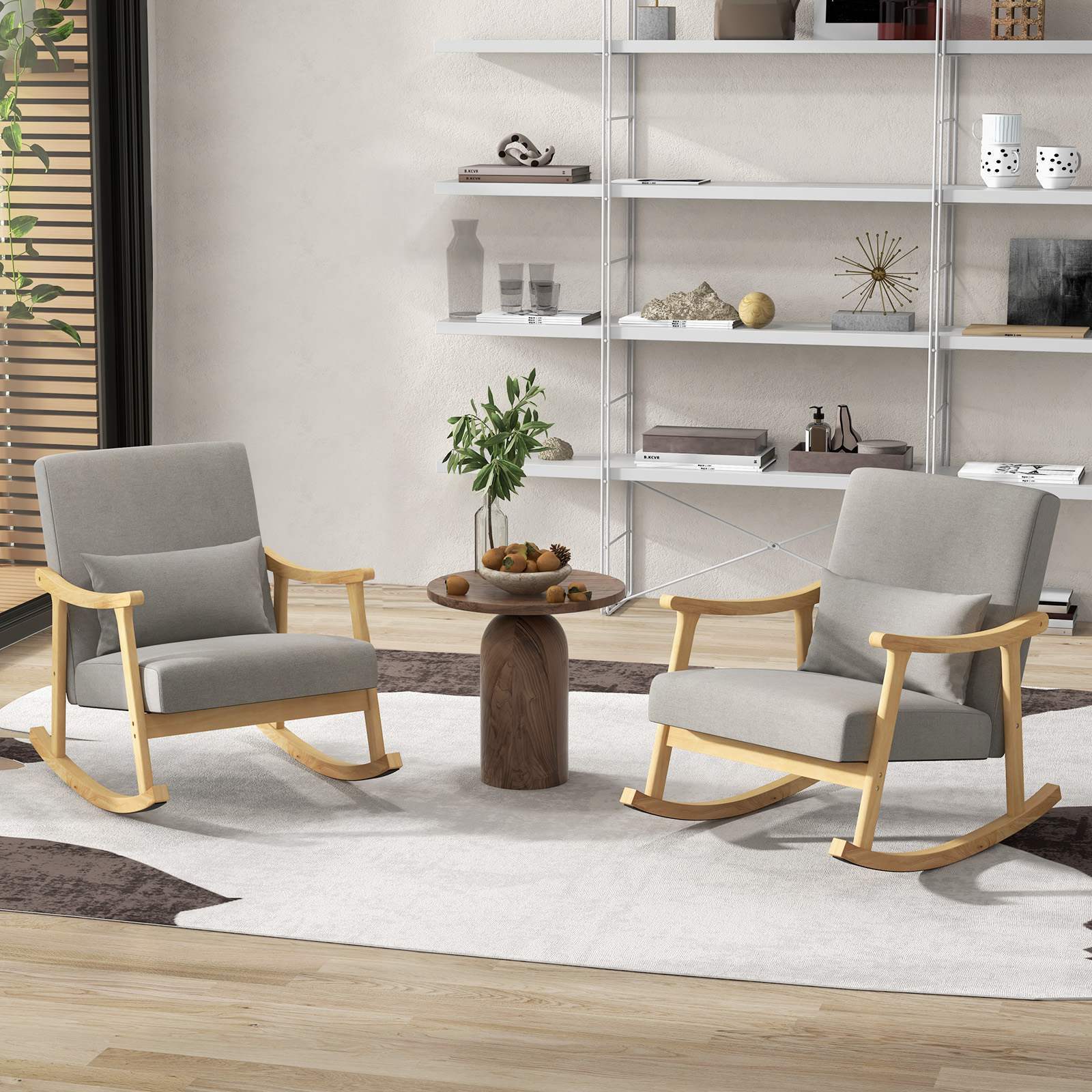 Upholstered Rocking Chair Accent Chair w/ Lumber Pillow Padded Seat Living Room
