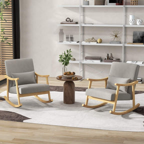 Upholstered Rocking Chair Accent Chair w/ Lumber Pillow Padded Seat Living Room