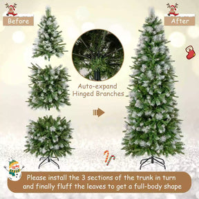 190CM Pre-Lit Christmas Tree Flocked Xmas Decor w/ Pine Needles & 280 LED Lights