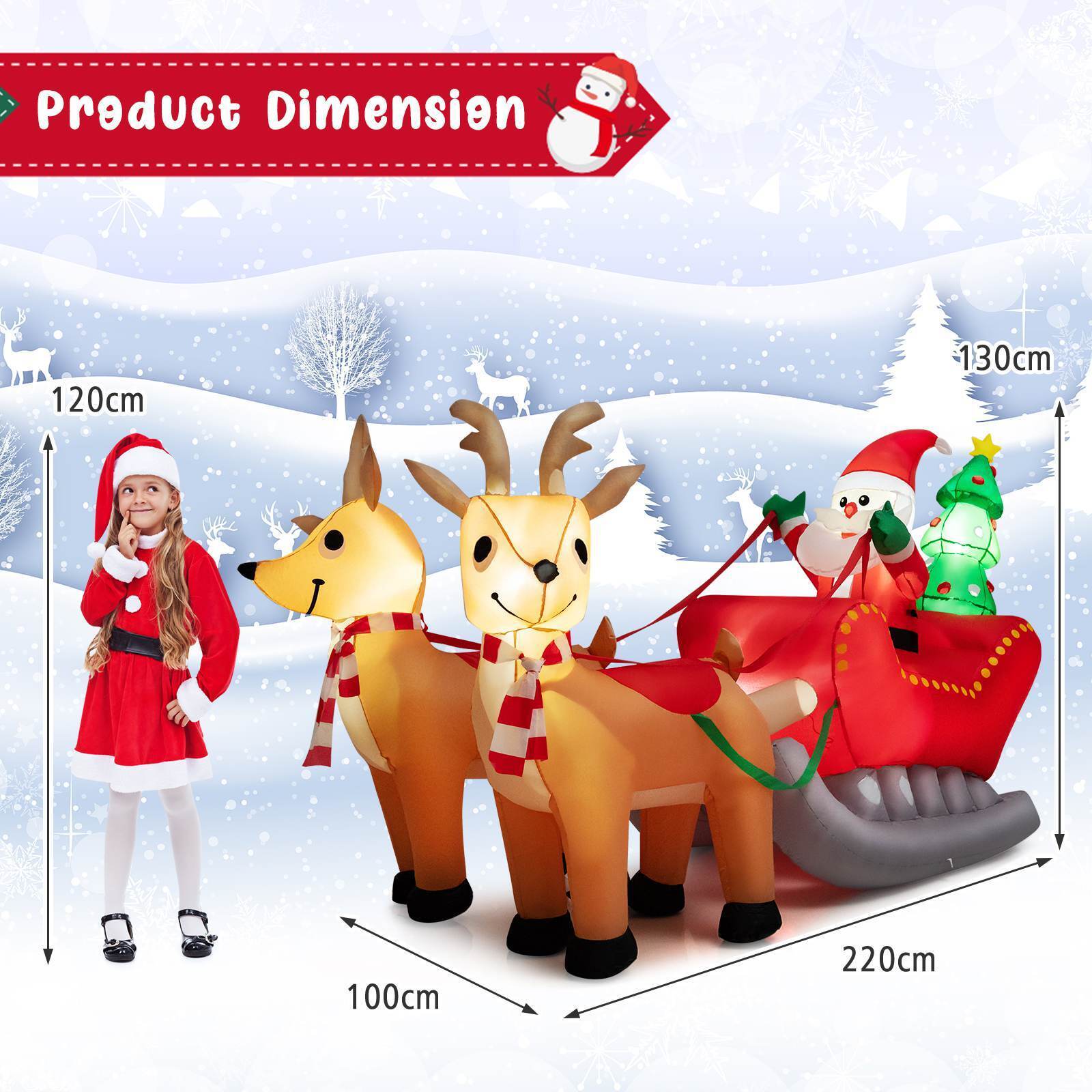 Christmas Inflatable Santa Claus Sleigh &Reindeer w/LED & Christmas Tree Outdoor