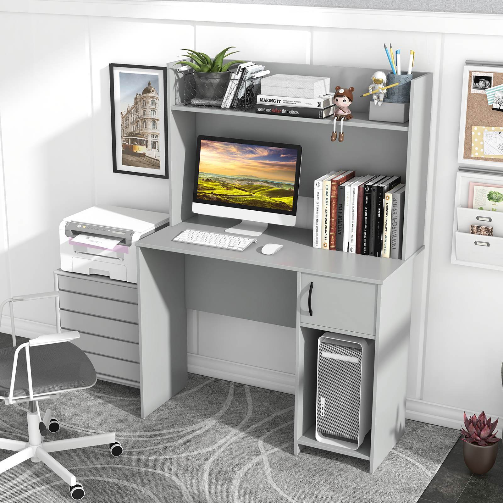 Giantex Computer Desk with Hutch, Home Office Desk w/Raised Display Shelf & 2 Open Shelves