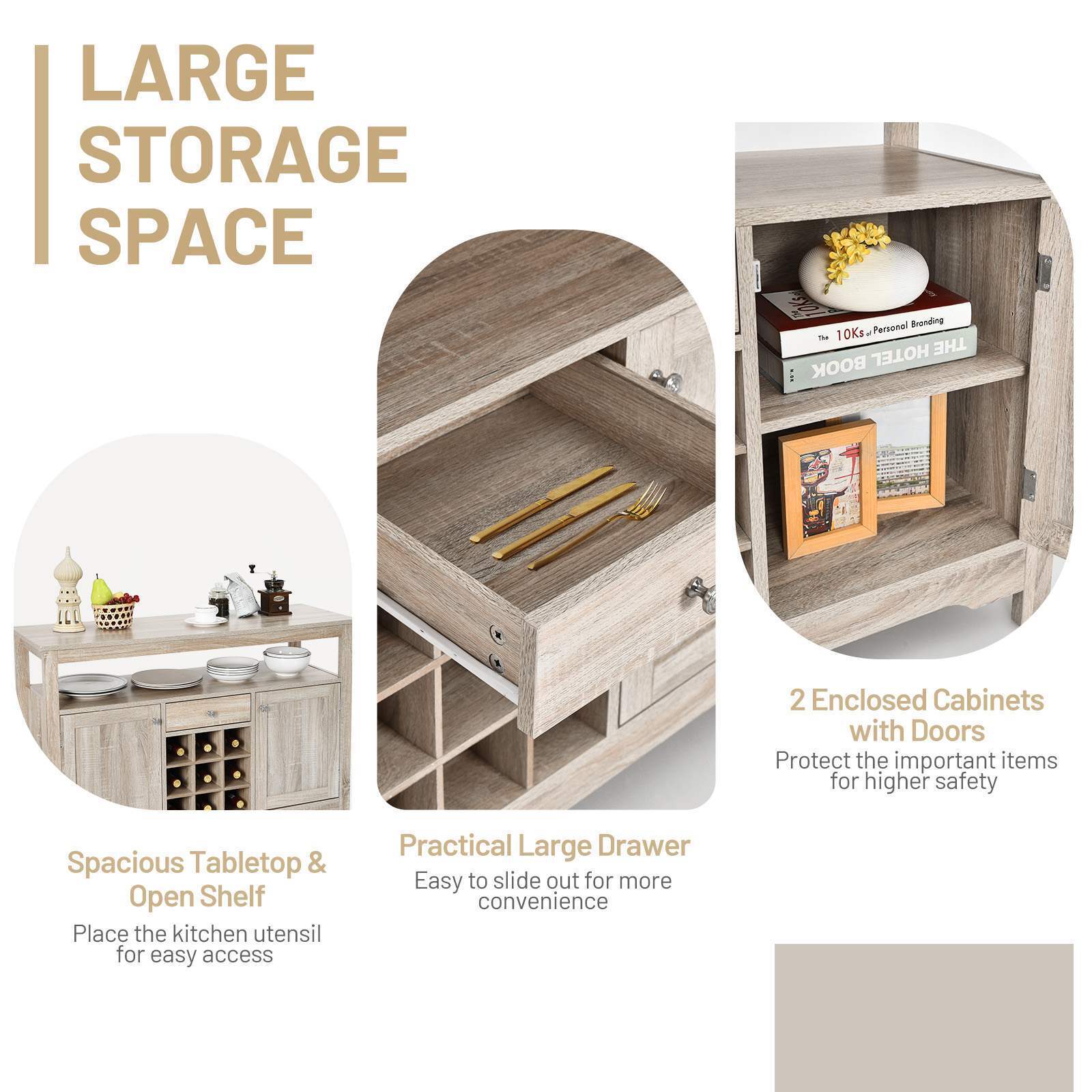 Rustic Kitchen Buffet Sideboard Cupboard Storage Organizer Wooden Console Table