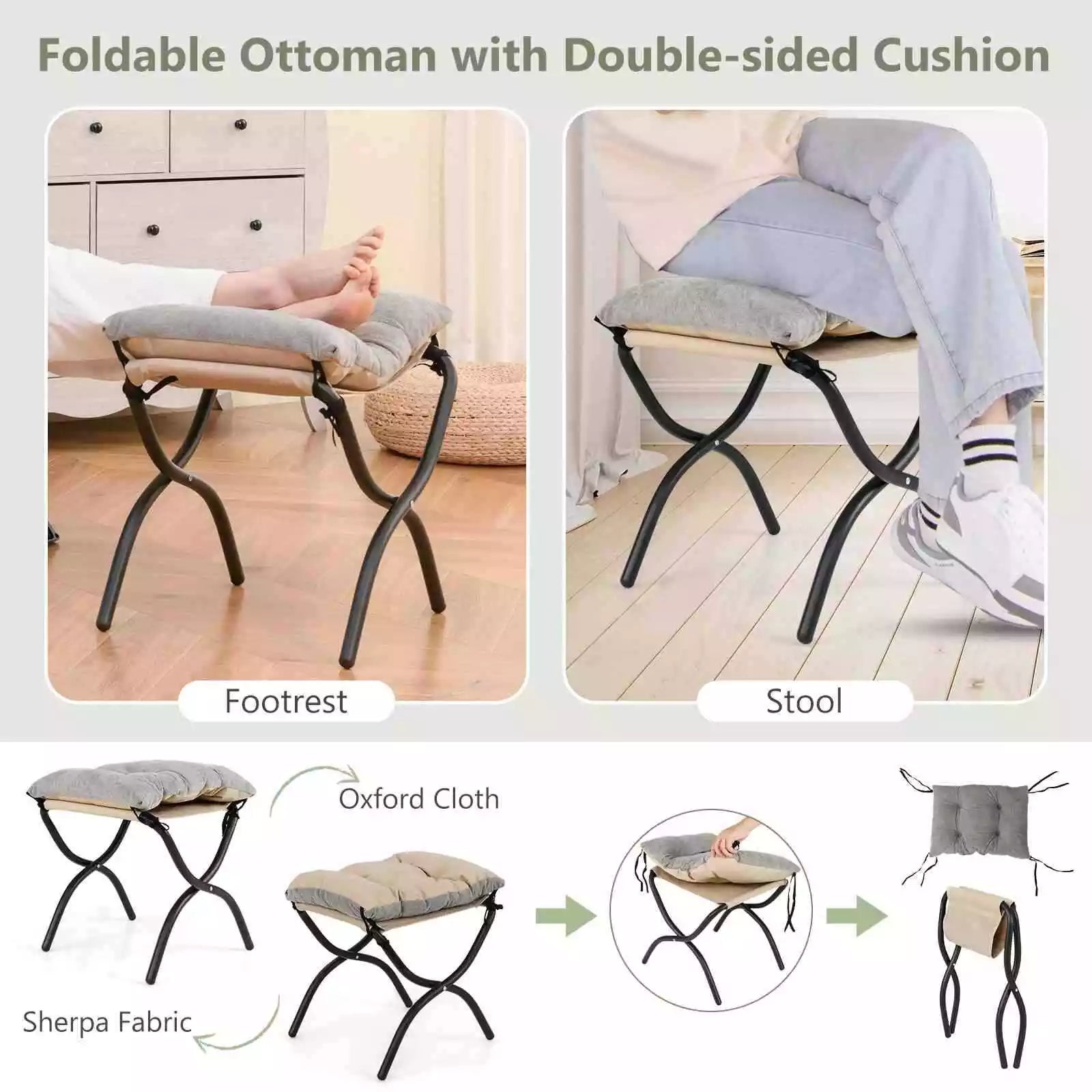 Lazy Chair w/ Ottoman Sherpa Lounge Accent Chair w/ Folding Footrest for Bedroom