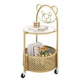 HONEY JOY 2-Tier Round End Table Storage Side Table Bedroom w/Lockable Wheels