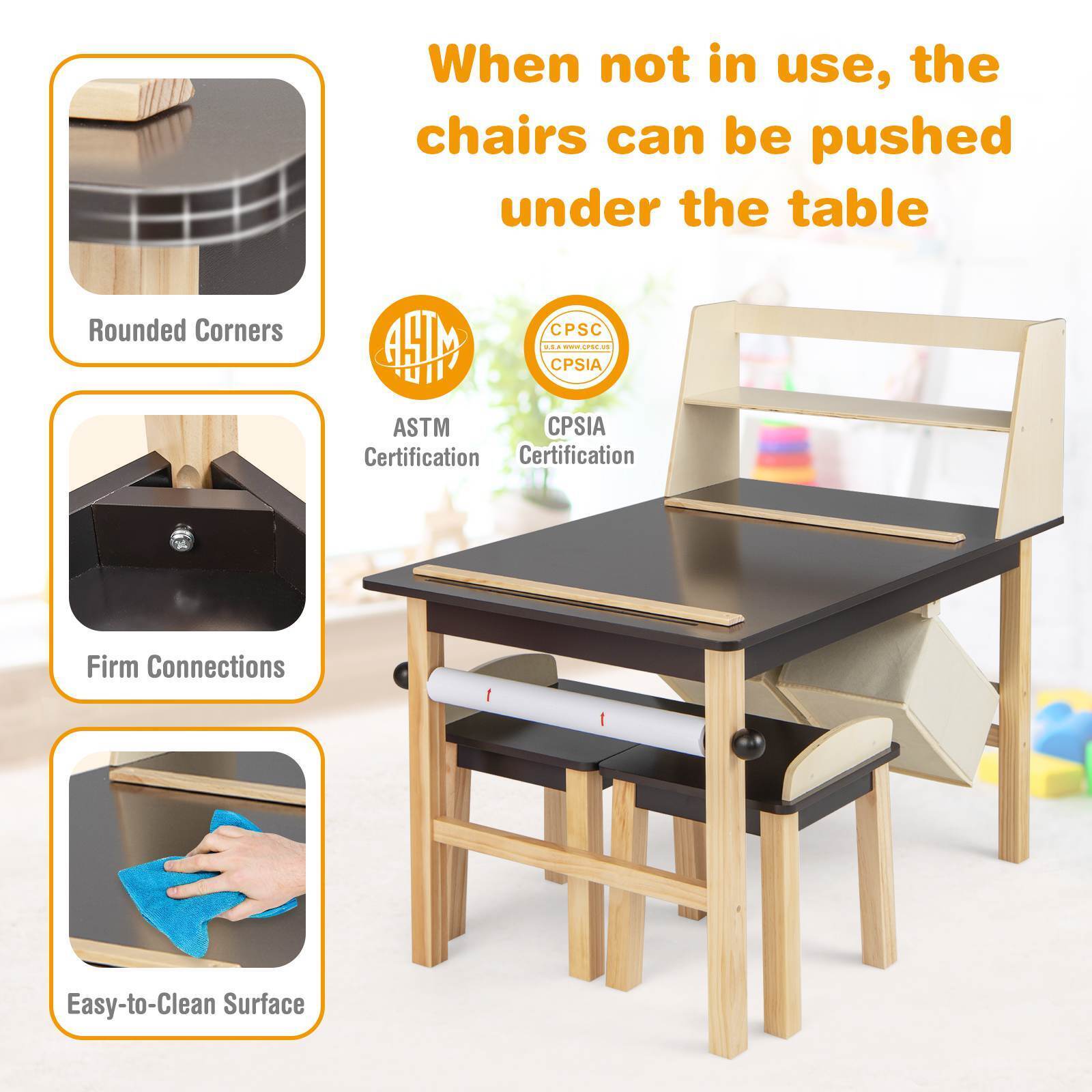 Kids Table and Chairs Set 3PCS Art Drawing Activity Desk Stools w/Storage Bins
