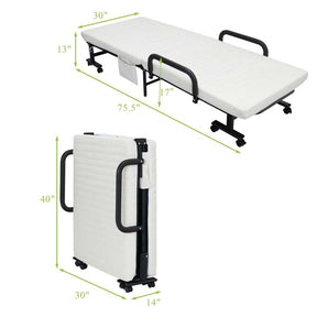 Folding Rollaway Bed with Mattress & Wheels for Adults, Portable Foldable Guest Bed with Adjustable 6 Position & Side Storage Pocket