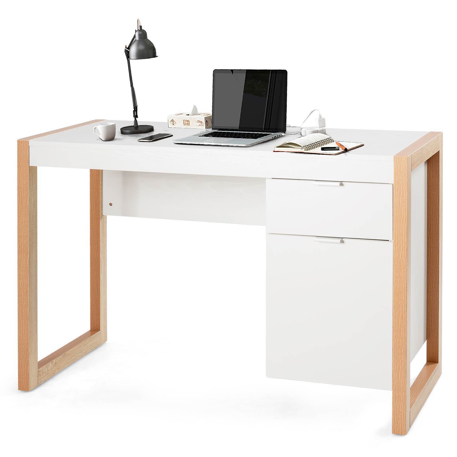 Writing Desk Computer Desk Work Study Workstation w/Drawer & Cabinet Home Office