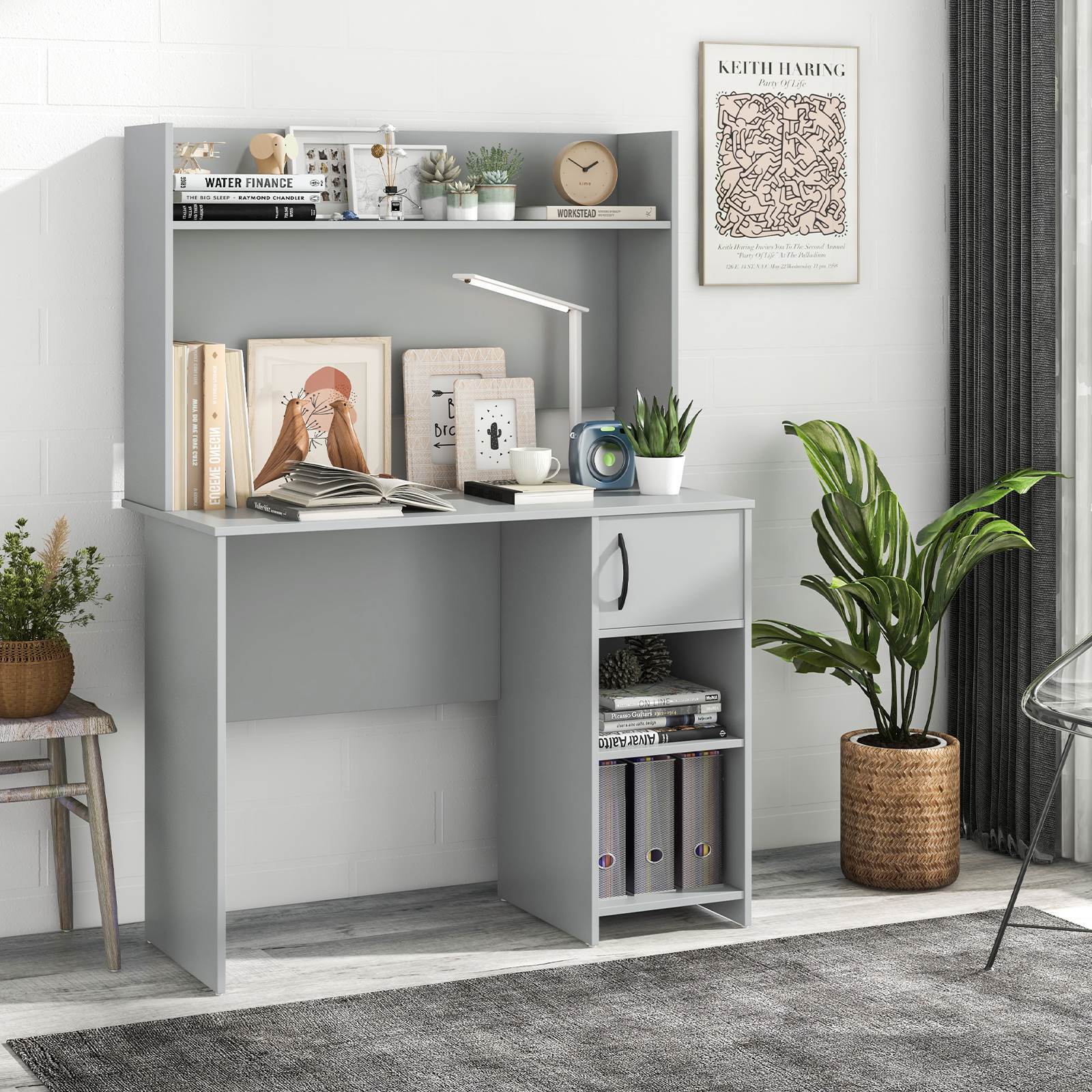 Giantex Computer Desk with Hutch, Home Office Desk w/Raised Display Shelf & 2 Open Shelves