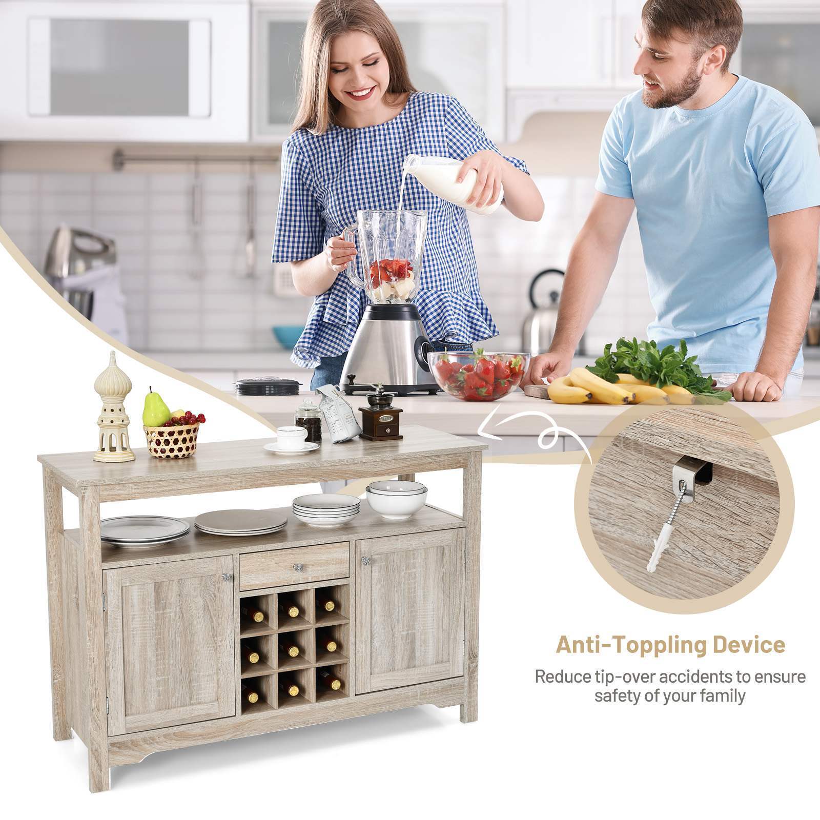 Rustic Kitchen Buffet Sideboard Cupboard Storage Organizer Wooden Console Table