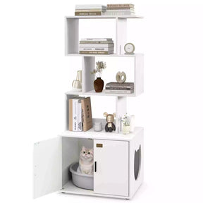 142 cm Tall 2-in-1 Cat Litter Box Enclosure w/Storage Pet House Corner Bookshelf