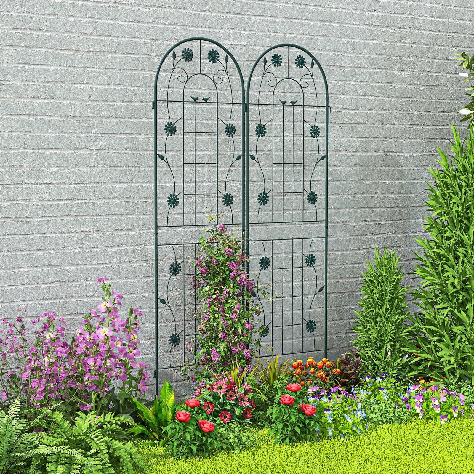 2PCS Metal Garden Trellis Fence Rustproof Climbing Plant Wall Decorative Screen
