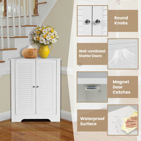 3-Tier Corner Floor Storage Cabinet Organizer w/ 2 Shutter Doors Bathroom White