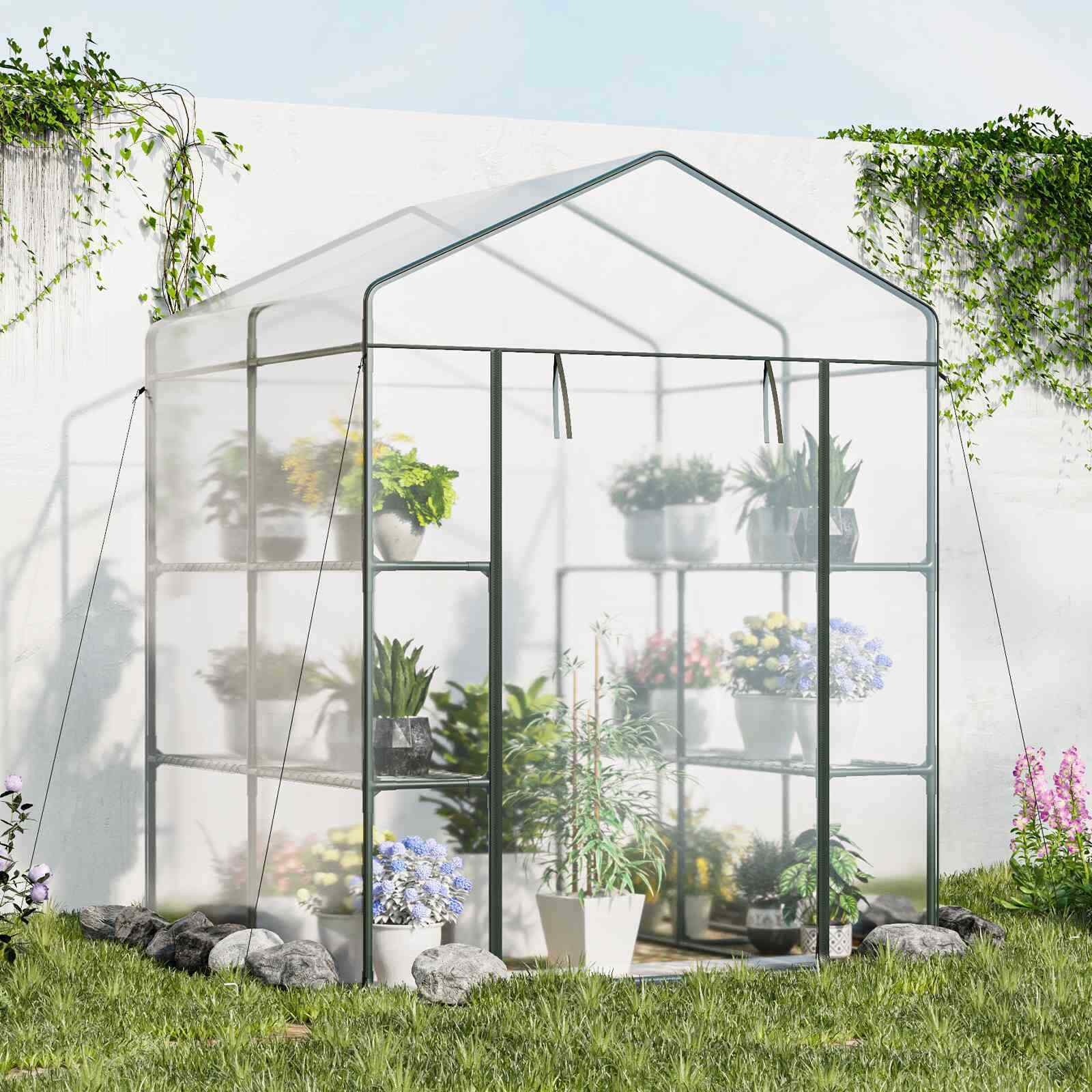 139 x 144 x 195 cm Outdoor Indoor Portable Greenhouse w/4 Tiers 8 Shelves, Yard