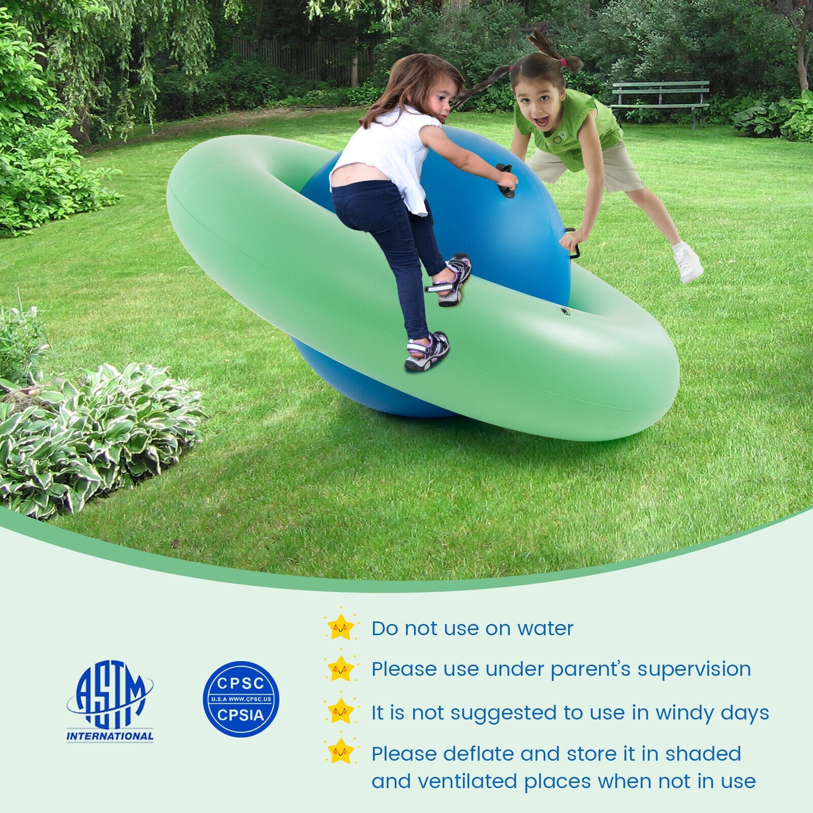 HONEY JOY 7.5FT Inflatable Dome Rocker Bouncer w/ 6 Handles Outdoor Balance Game