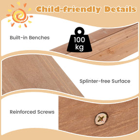 HONEY JOY Kids Sandpit Wooden Sandbox Sand Pit Play Station w/Canopy Bench Seats