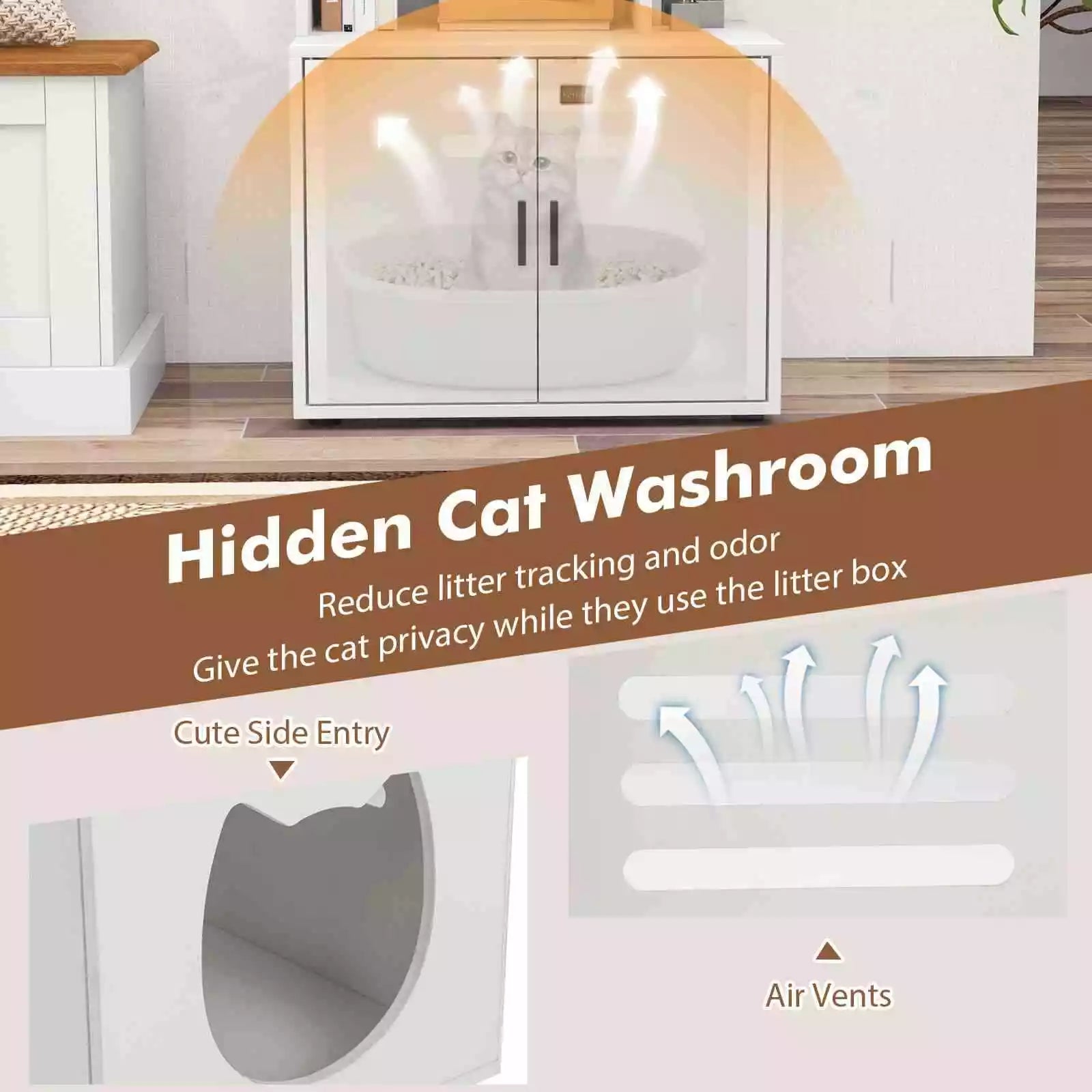 142 cm Tall 2-in-1 Cat Litter Box Enclosure w/Storage Pet House Corner Bookshelf
