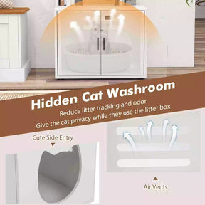 142 cm Tall 2-in-1 Cat Litter Box Enclosure w/Storage Pet House Corner Bookshelf