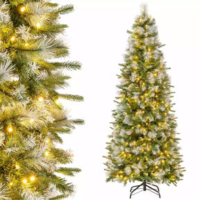 190CM Pre-Lit Christmas Tree Flocked Xmas Decor w/ Pine Needles & 280 LED Lights