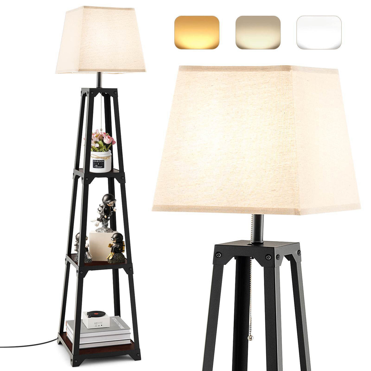 Trapezoidal Designed Floor Lamp, 3 Tiered Storage Lamps, Shelf Floor Lamp