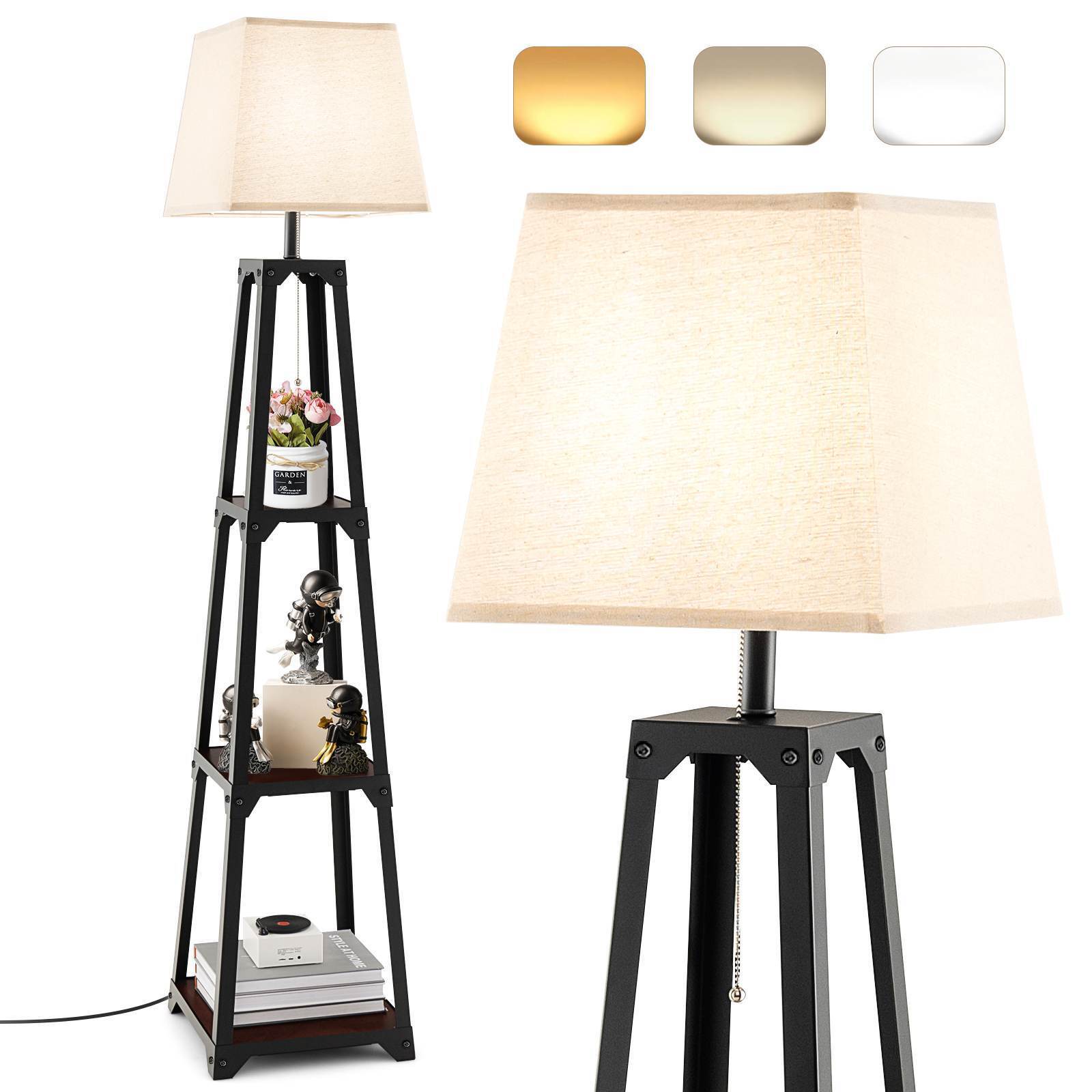 Trapezoidal Designed Floor Lamp, 3 Tiered Storage Lamps, Shelf Floor Lamp